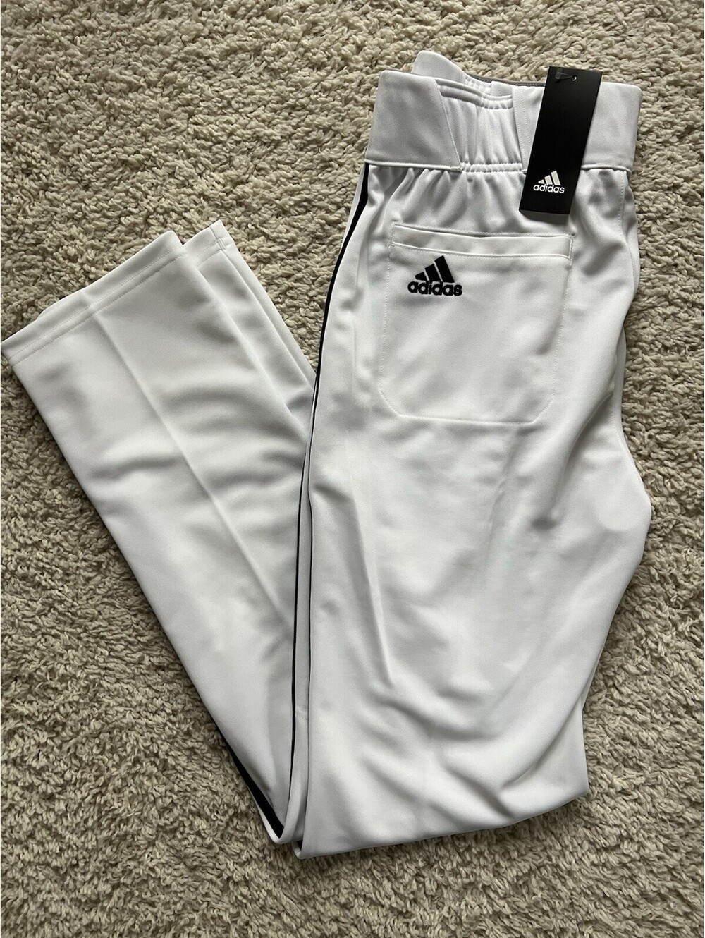 Adidas Baseball Pants White NWT Size Large with Black Stripe Long Length New